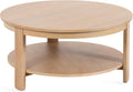 Kate and Laurel Foxford Tiered Round Coffee Table, 34 x 34 x 17, Light Natural, Transitional Two-Tier Circle Living Room Table with Storage and Resilient Wood Construction