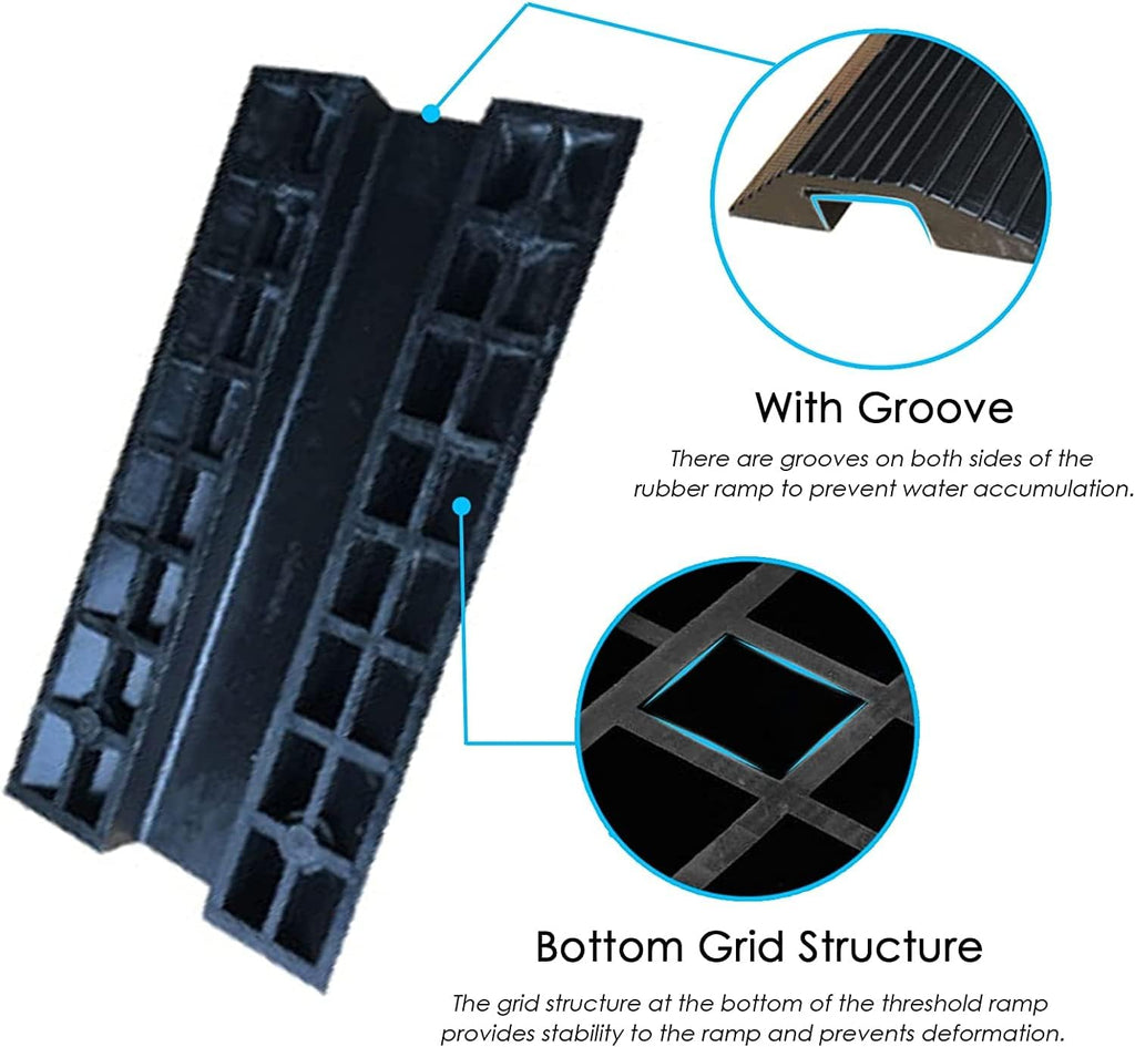Katzowen Floor Transition Strip Floor Divider Strip, Rubber Wheelchair Ramps for Home, Portable Threshold Ramp 2 Inch Rise/Bridge Ramp for Getting Thru Door, Non Slip Doorway Ramp Load 600 Lbs