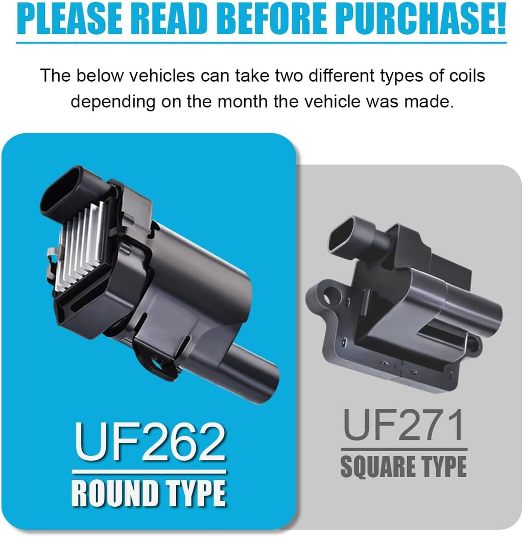 MAS Set of 8 Round Ignition Coils Pack UF262 & 748UU 8.5mm Spark Plug Wire Set Compatible with Chevy Hummer H2 Cadillac GMC Yukon Silverado Sierra 1500 4.8L 5.3L 6.0L Replacement for C1512 D585