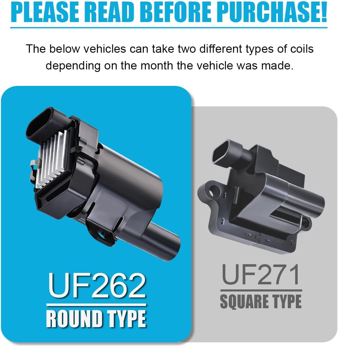 MAS Set of 8 Round Ignition Coils Pack UF262 & 748UU 8.5mm Spark Plug Wire Set Compatible with Chevy Hummer H2 Cadillac GMC Yukon Silverado Sierra 1500 4.8L 5.3L 6.0L Replacement for C1512 D585