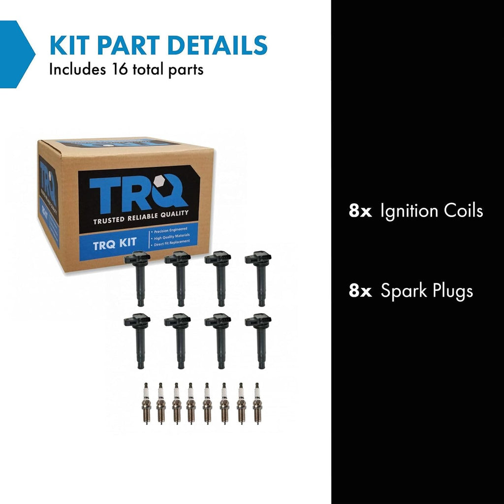 TRQ Ignition Coil and Spark Plug Kit 16 Piece Iridium Spark Plugs Compatible with 1998-2007 Lexus LX470 2001-2007 GS430 2001-2006 LS430 2002-2010 SC430 2003-2009 GX470