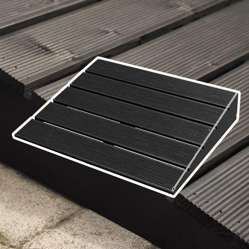 4' Rise Steps Ramp Wooden Slope Ramp For Driveway/Garage Door/Stair/Shed，Motorcycles Access Ramp，Threshold Ramp For Doorways，With Non-Slip Grooves(Brushed black,19.6x23.6x3.9in)