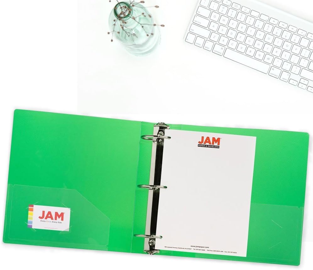 JAM PAPER Plastic 3 inch Binders - Green 3 Ring Binder - Bulk 10/Pack