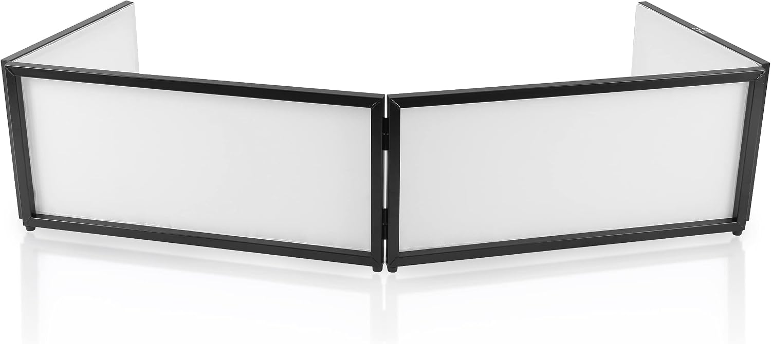 Pyle DJ Booth Foldable Cover Screen - Portable 5.6 ft Tabletop Event Facade Front Board Video Light Projector Display Scrim Panel -Folding Steel Frame Panel Stand, Stretchable Lycra Spandex PDJFAC02