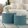 KEVINSPACE Nesting Coffee Table Set of 2, Modern Round Wooden Coffee Tables Luxury Side Table Circle Coffee Table Accent End Table for Living Room Apartment No Installation Required 23.62' Φ Blue