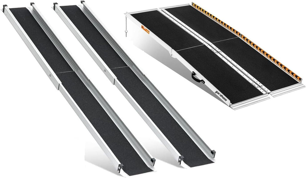 garhom Bundle 5FT 7FT Portable Wheelchair Ramp Anti-Slip Aluminum Folding Handicap Ramp Wheel Chair Ramp for Home Steps Wheelchair Ramps for Home Entrance Threshold Doorways Stairs Curbs Scooter