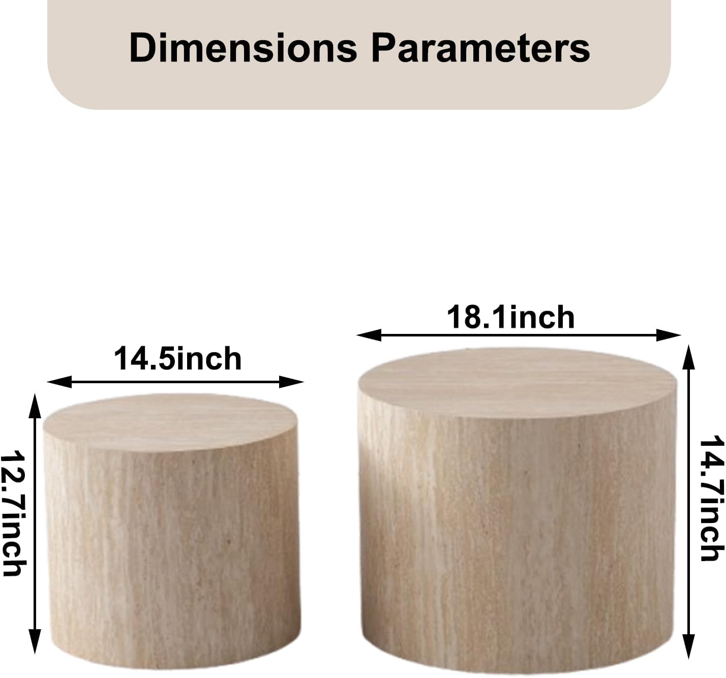 Nesting Coffee Table Set of 2 Wood Circle Drum Coffee Tables Set Round Fluted Coffee Tables for Living Room & Small Space (terrazzo)