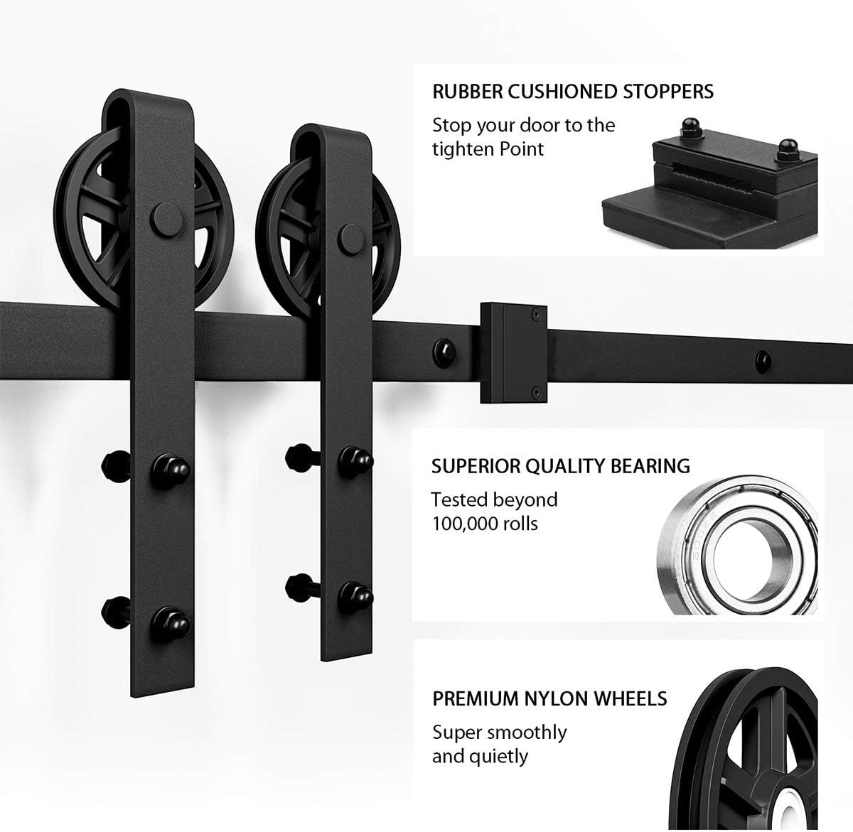 SMARTSTANDARD 18 Feet Heavy Duty Sliding Barn Door Hardware Kit, 4FT - 18FT, Black, Smoothly and Quietly, Simple and Easy to Install, Fit 108' Wide DoorPanel (Industrial Bigwheel Hangers)
