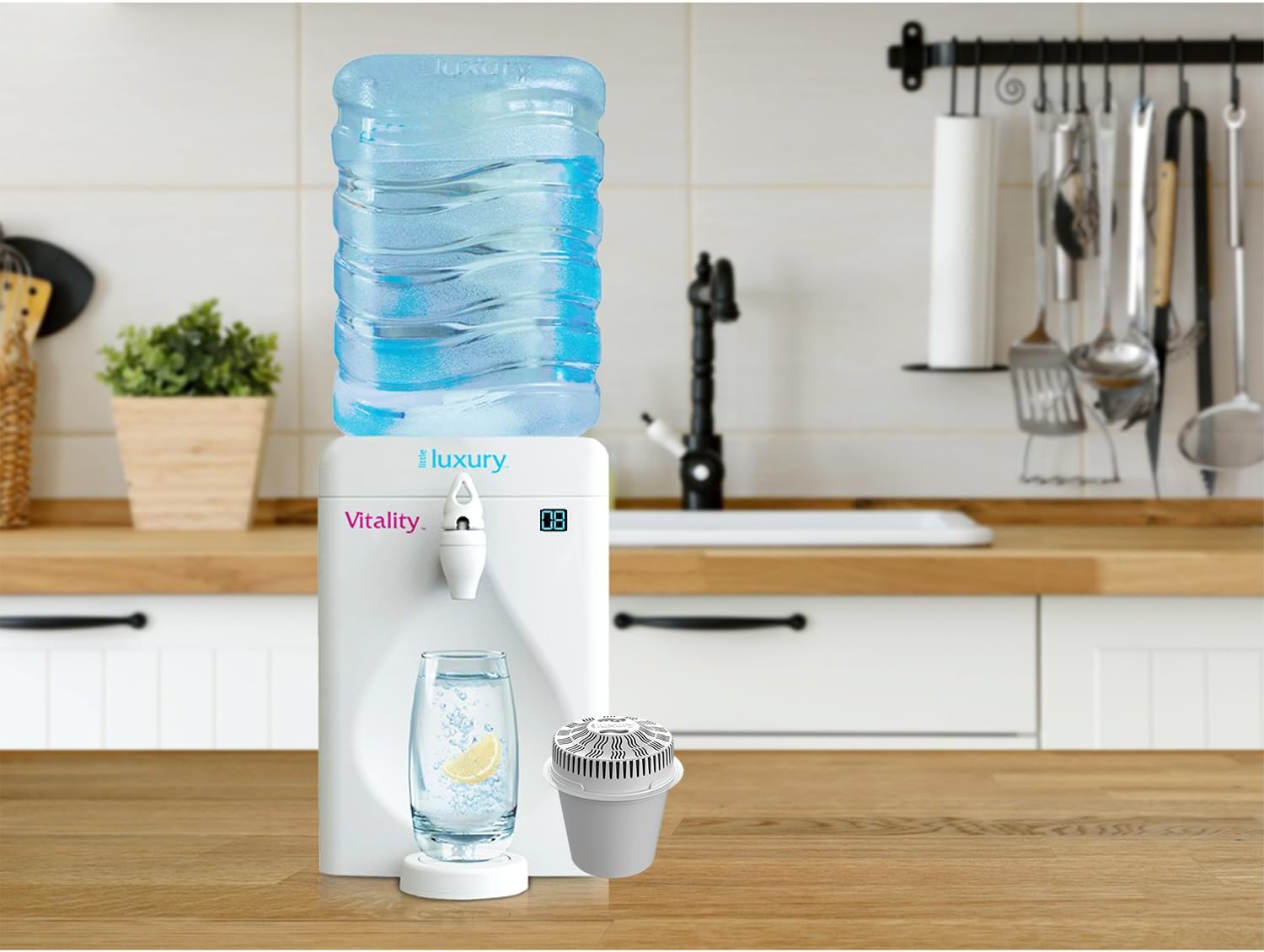Little Luxury Vitality Mini Water Cooler with Filter, Countertop, Fill At Your Tap, Refillable, BPA-Free 1.8-Gallon Bottle, Filter and Cools Tap Water