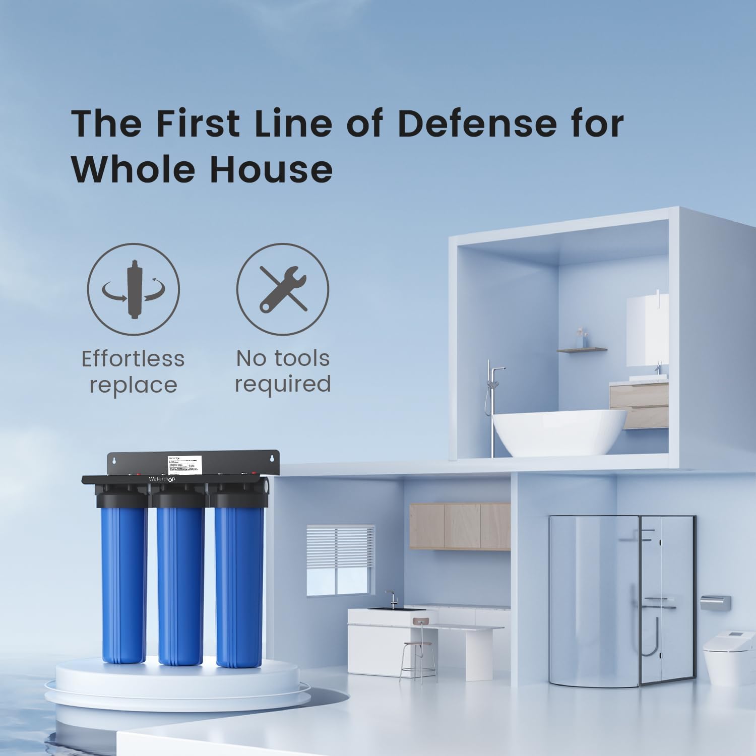 Waterdrop WF20PFC Whole House Water Filter, Compatible with WHF3T-FG, iSpring WGB32BM, Express Water WH300SICS, HQUA WF3-01, Any 20' x 4.5' System, Reduces Iron, Manganese, Chlorine