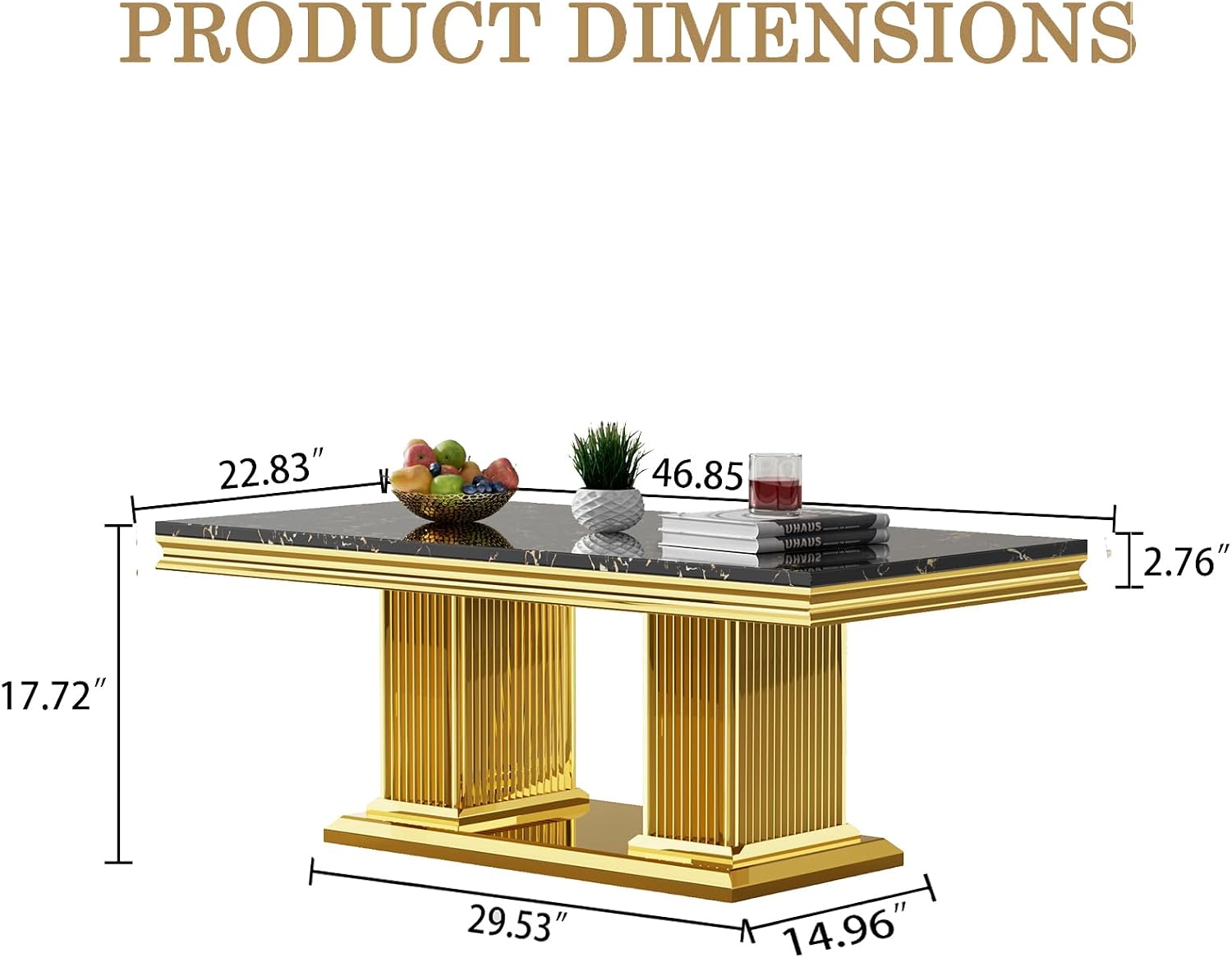 Modern 47' Rectangular Marble Coffee Table Luxury Black Faux Marble Coffee Table with Silver Column-Shape Stainless Steel Base Elegant Cocktail Center Table for Living Room Home Office
