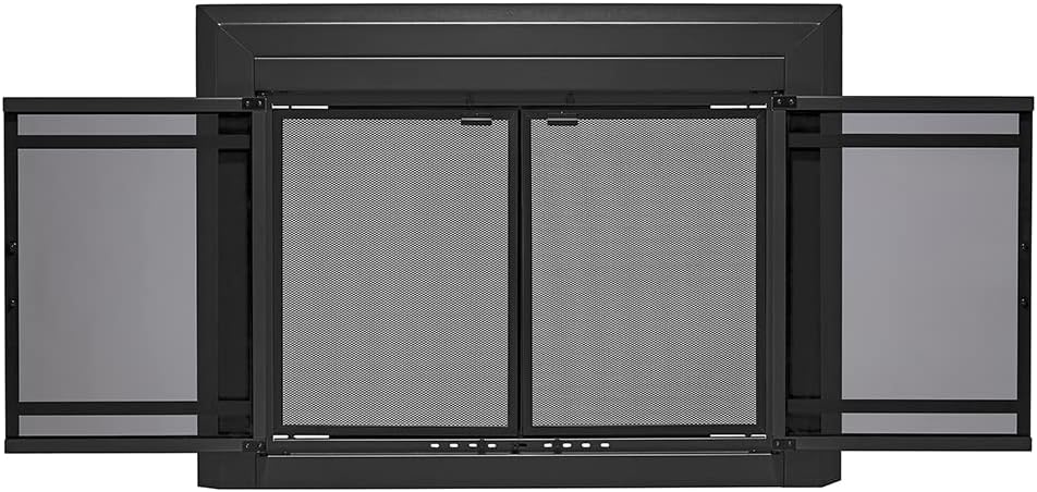 UniFlame - Kendall - Cabinet-Style Fireplace Doors with Smoke Tempered Glass (Color: Black, Size: Large - Fits Opening 36in to 43in W x 25.5in to 32.5in H)