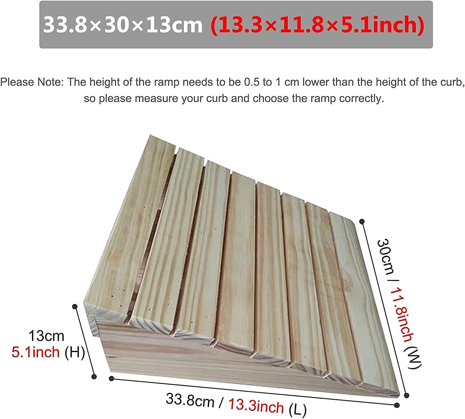 Ramps Wood Threshold for Doorways, Portable Wheelchair Non Slip Curb Doorway for Move Walker/Bike/Scooter(33.8x30x13cm)