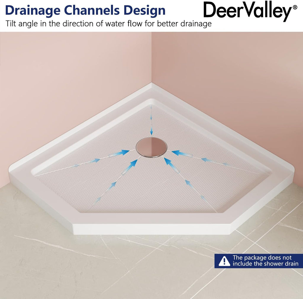 DeerValley 36'L X 36'W Neo-Angle Shower Base, White Single Threshold Acrylic Corner Shower Base, Non-Slip Textured Surface Bathroom Shower Floor Pan
