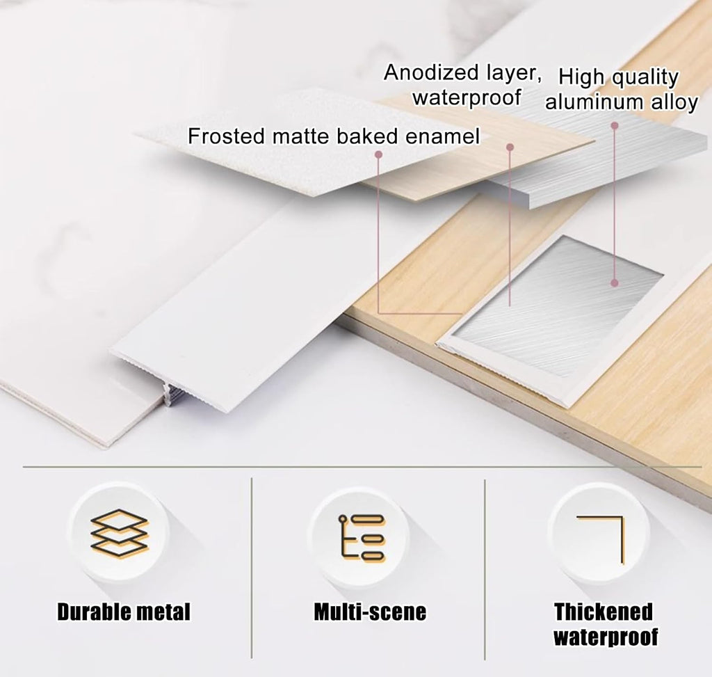 Floor Transition Strip 3pcs, T Molding Aluminum Alloy Threshold, Doorway Edge Trim Seam Cover, Decorative Wall Strip for Wood to Tile