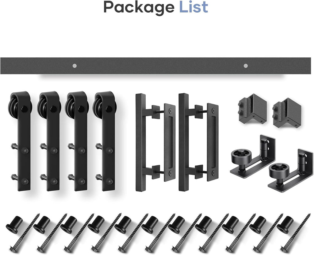 EaseLife 14 FT Double Sliding Barn Door Track and Handle Hardware Kit,Basic J Pulley,Slide Smoothly Quietly,Easy Install (14FT Track Kit Fit for 40'~42' Wide Double Door)