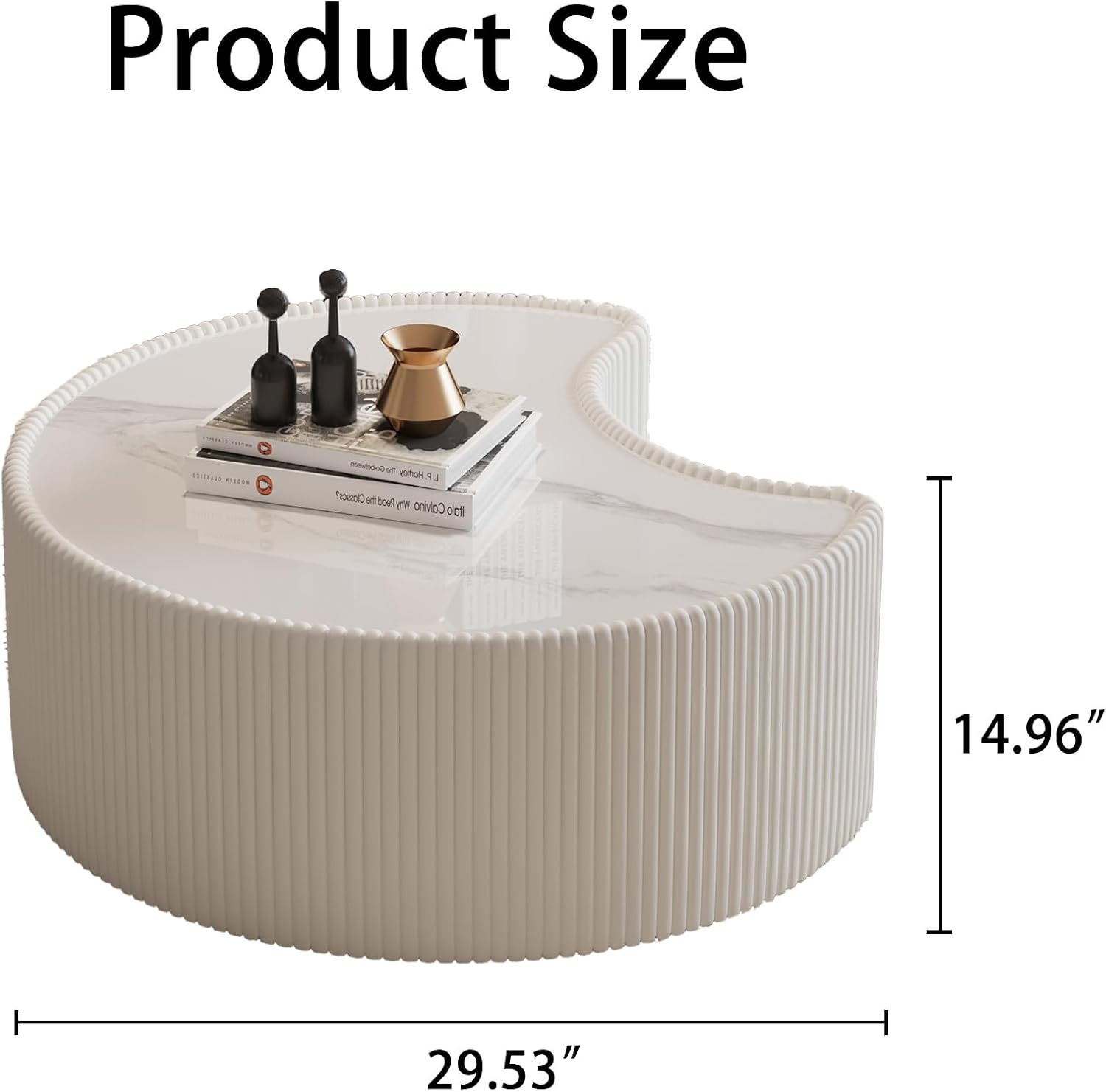 29.5' Irregular Shape Coffee Table, Light Grey Sintered Stone Top & Leather Modern Sofa Side Table, Unique Pattern, No Assembly Required White