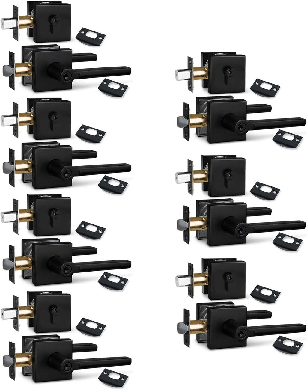 NEWBANG (7Pack) Square Heavy Duty Keyed Entry Combo with deadbolt and Lever Door Handle in Matte Black (for Entrance/Exterior/Front/Office Door) Left or Right Handed