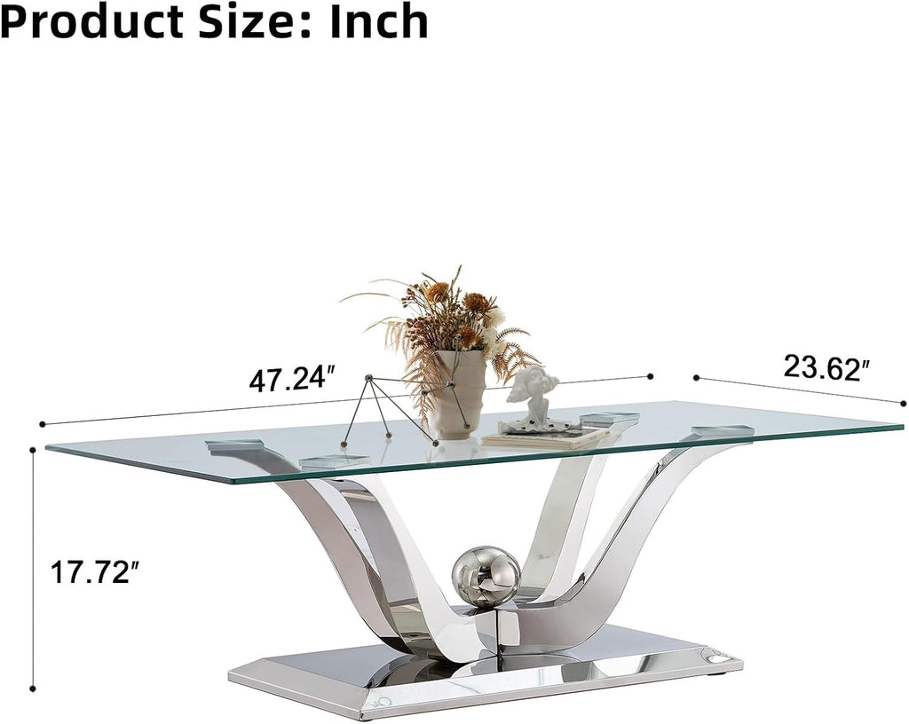 SSLine Modern 1 Piece Living Room Coffee Table Luxury Tempered Glass Coffee Table with Flower-Shaped Stainless Steel Base for Living Room Bedroom Office (1 Coffee Table)