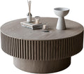 31.5'' Round Coffee Table for Living Room, Fluted Coffee Tables with Hidden Storage, Solid Wood Veneered Circle Modern Tea Table for Small Space Apartment (Grey-31.5''D×14''H)