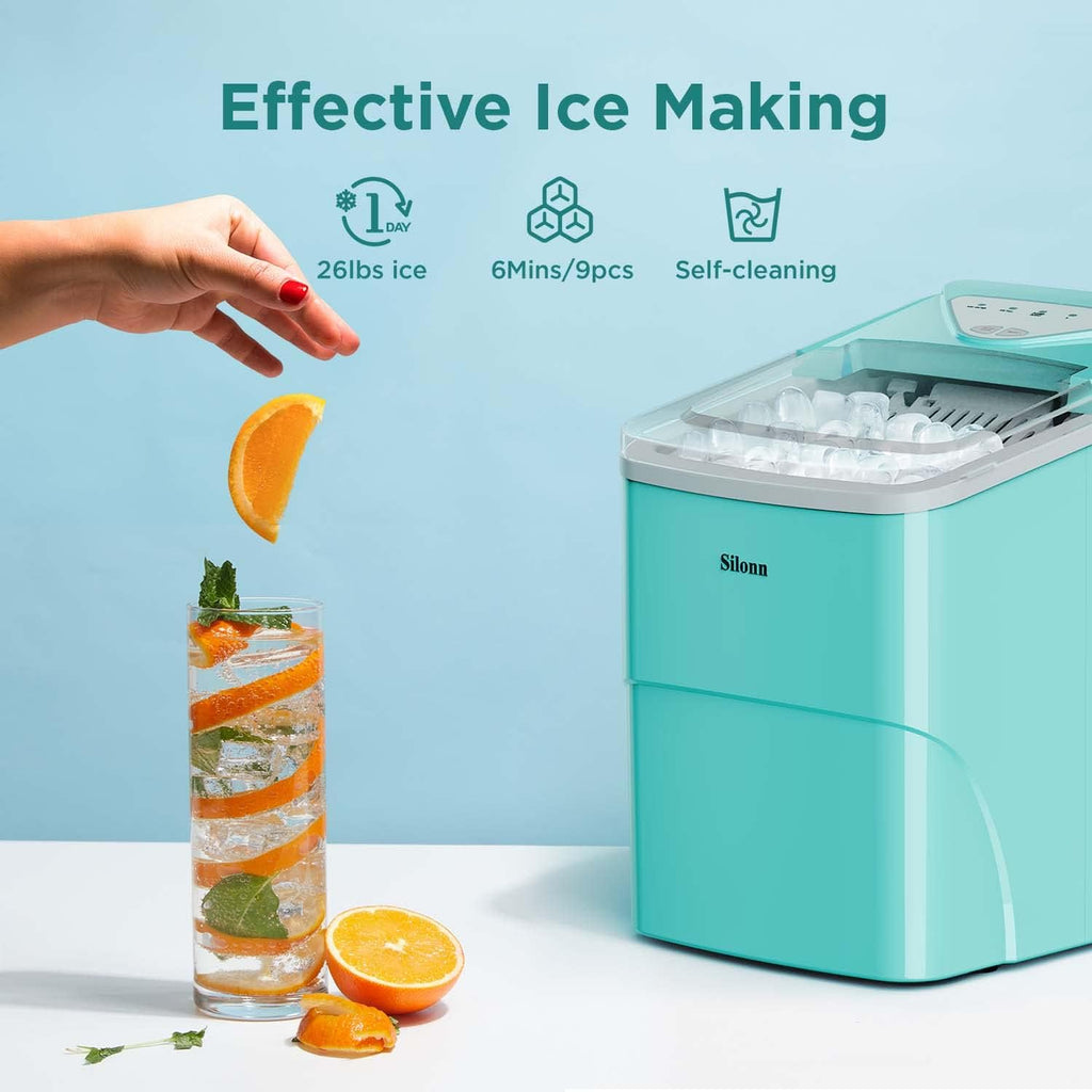 Silonn Ice Makers Countertop, 9 Cubes Ready in 6 Mins, 26lbs in 24Hrs & Brita Standard Water Filter Replacements for Pitchers and Dispensers, Lasts 2 Months, Reduces Chlorine Taste and Odor, 4 Count