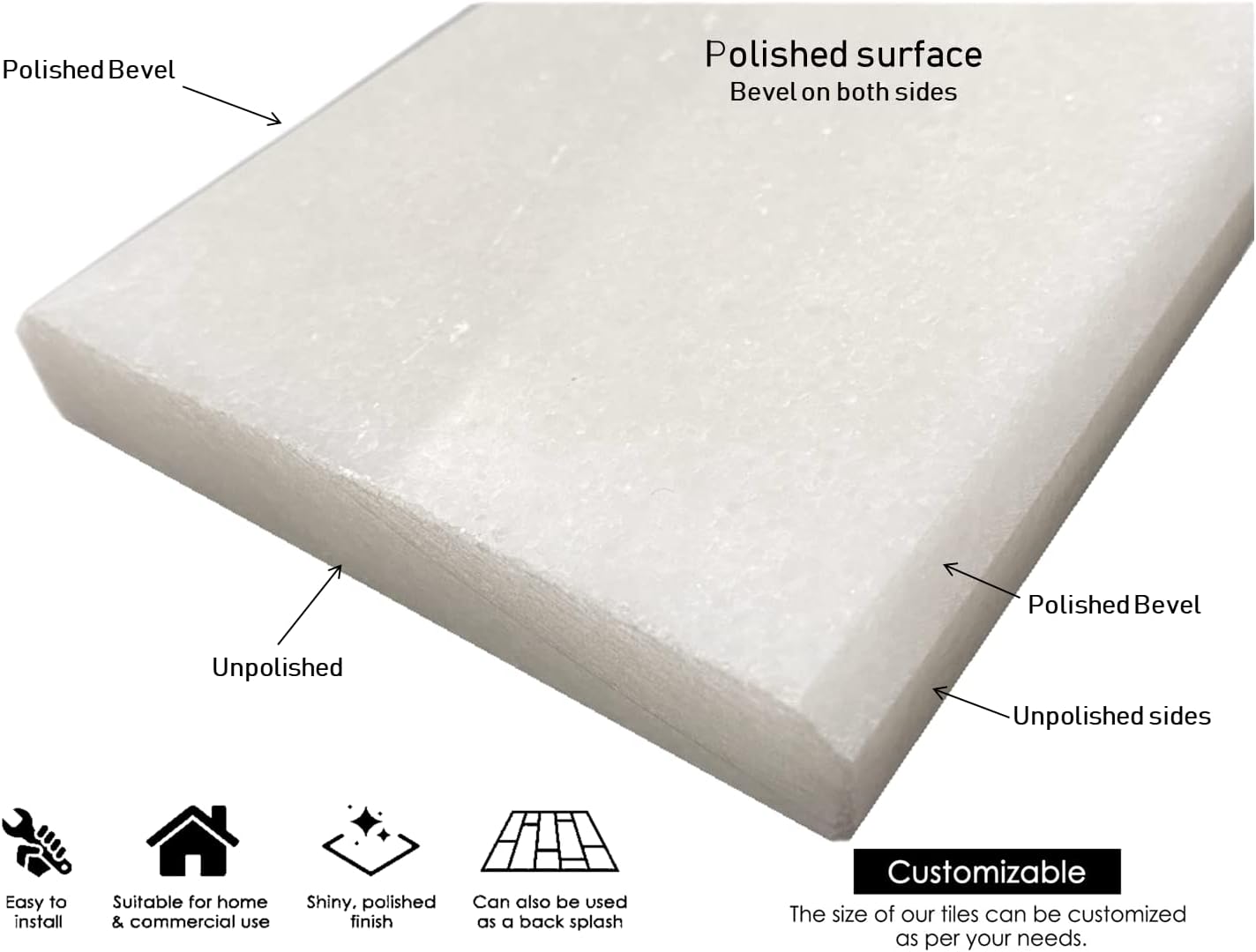 Tenedos Calacatta Gold Marble Threshold (Marble Saddle) – 6'x36' Polished, Premium Natural Stone for Doorway Transitions, Shower Curbs, Window Sills, and Floor Edging