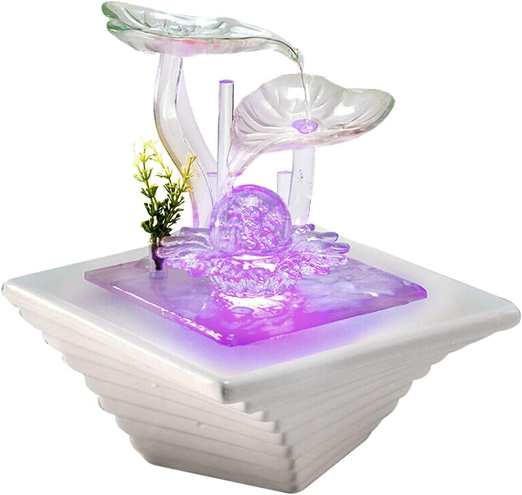 Desktop Fountain Tabletop Water Fountain - Indoor Waterfall Feature Ambient LED Lighting and Natural Waterfall Sounds - for Home Office Desktop Décor Relaxation Indoor Tabletop Fountain