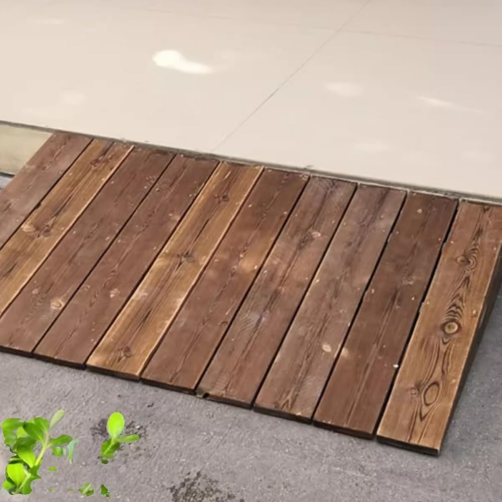 4' 7' 8' Rise Threshold Ramp for Doorway, Wood Wheelchair Entry, Non-Slip Accessible Shed for Walker/Cart/Scooter/Home Steps (35x31x10'/90x80x25cm)