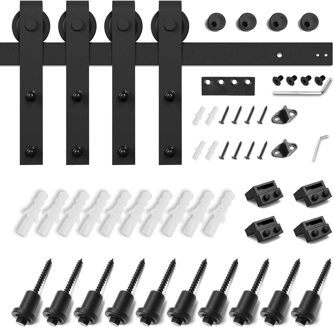 SMARTSTANDARD 13 FT Double Barn Door Hardware Kit, Sliding Door Track-Smoothly and Quietly -Includes Detailed Installation Fit 36'-40' Wide Door Panel(J Shape Hanger) Black