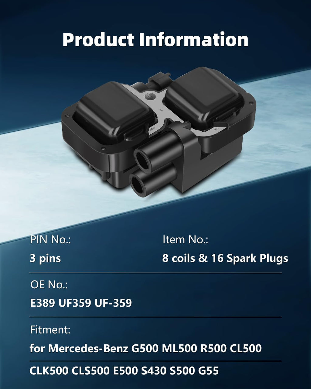 ECCPP UF359 8 ignition coils with 16 iridium Spark Plugs for Mercedes-Benz 2001 2002 2003 2004 2005 E389 UF359 UF-359