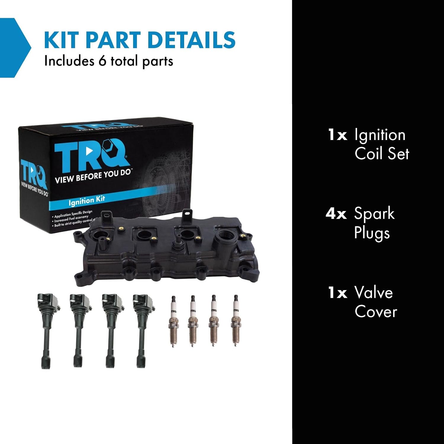 TRQ Ignition Coil and Spark Plug Kit 4 Piece Iridium Spark Plugs Compatible with 2007-2013 Nissan Altima 2008-2013 Rogue 2007-2012 Sentra