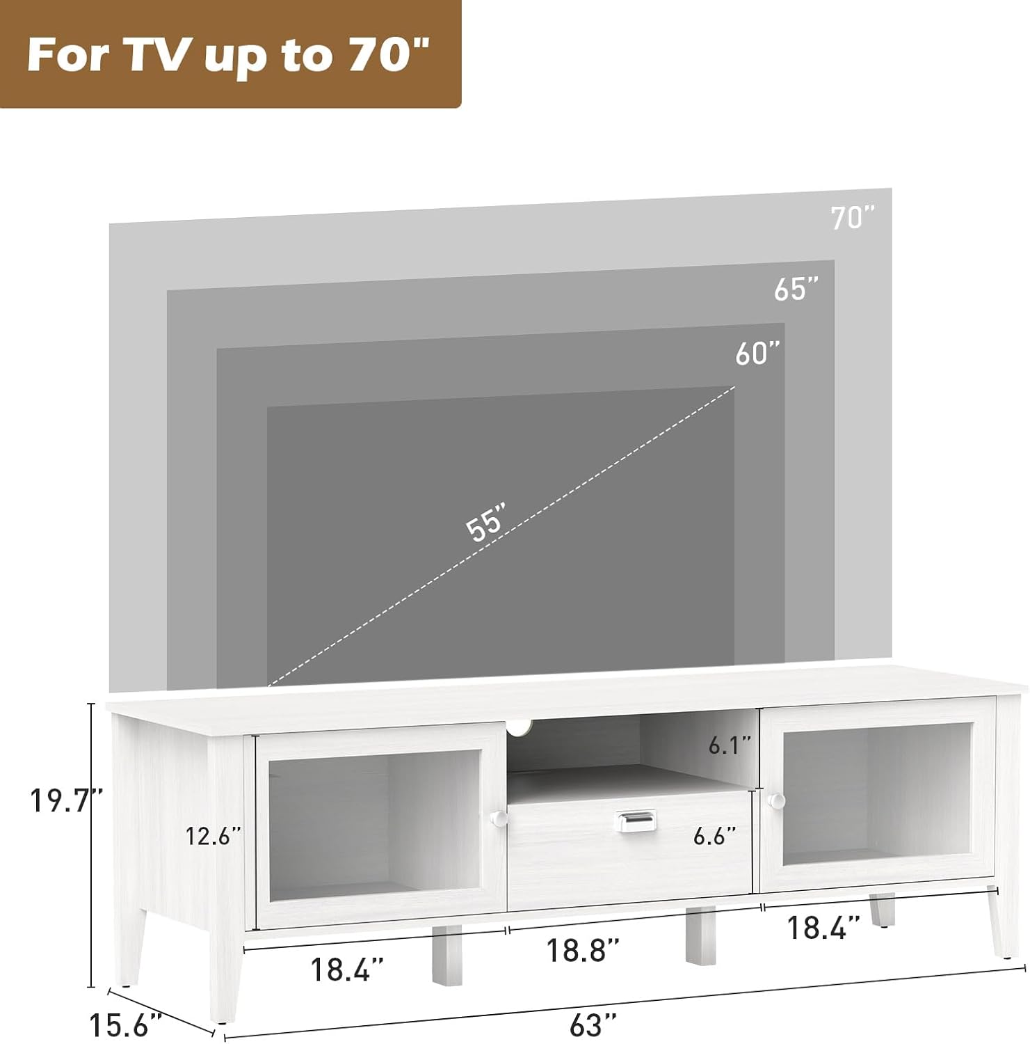Bonzy Home TV Stand and Coffee Table Set of 2, Modern TV Console Coffee Table Set with Glass Door for up to 65' TV, Wooden TV Stand Set with Storage Drawer for Living Room, White