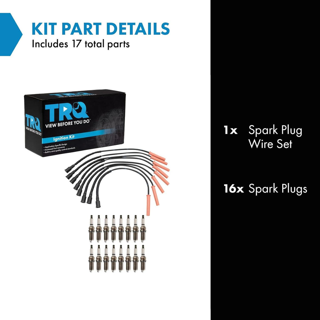 TRQ Spark Plug Kit 16 Piece Iridium Spark Plugs Compatible with 2010-2014 Ford F-150 2011-2016 F-250 Super Duty F-350 Super Duty