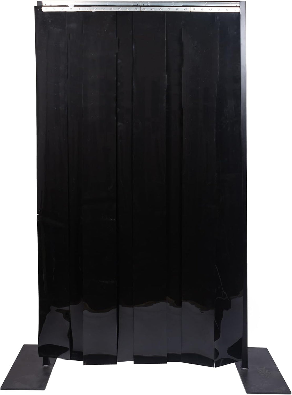 Black PVC Strip Door Curtain Kit – 48 in. (4 ft) Width x 96 in. (8 ft) H – Heavy-Duty Opaque 8' x .08' Smooth PVC Strips – Privacy & Light-Blocking Strip Door Kit – Universal Hanger – Made in USA