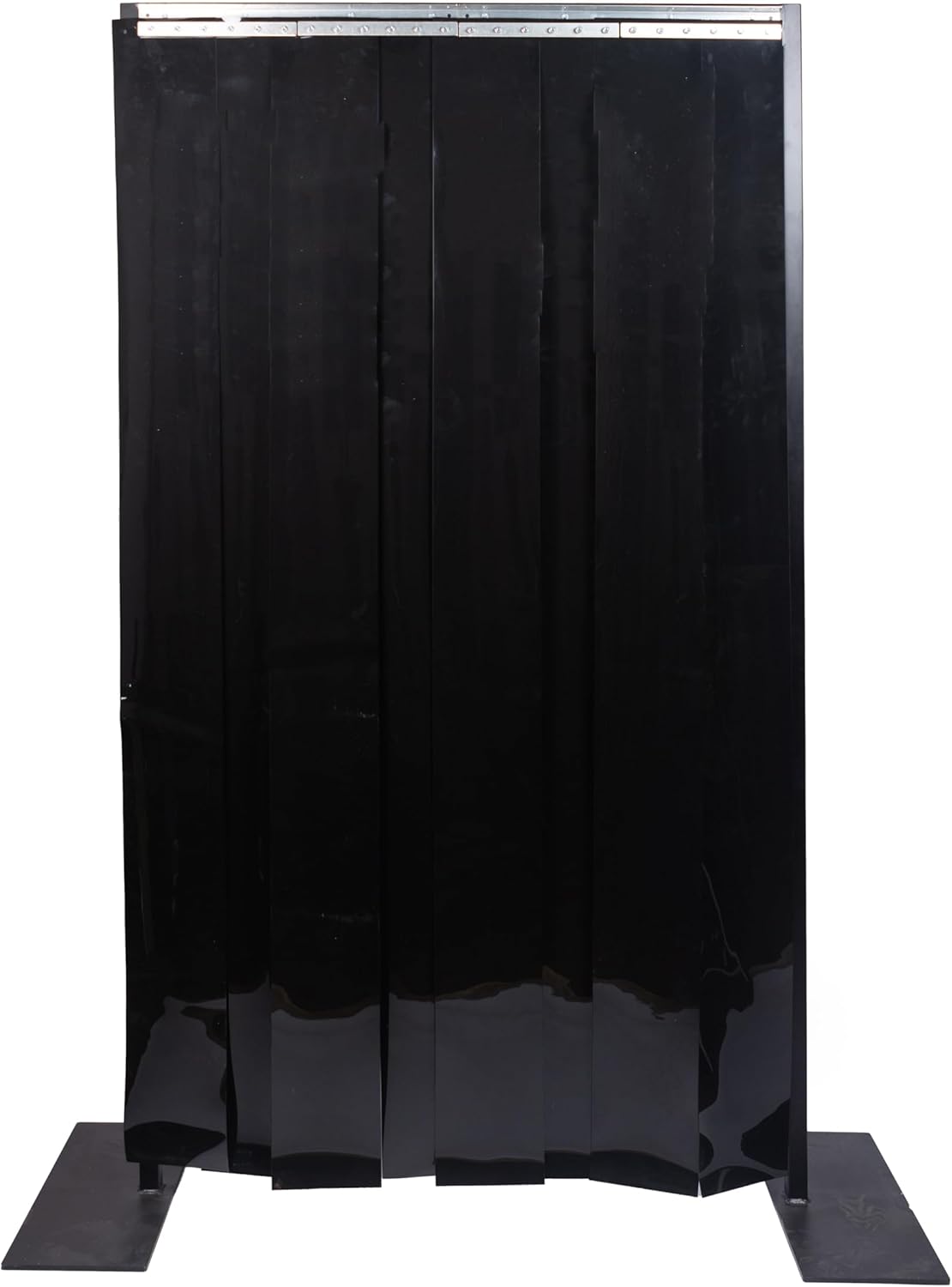 Black PVC Strip Door Curtain Kit – 48 in. (4 ft) Width x 84 in. (7 ft) H – Heavy-Duty Opaque 8' x .08' Smooth PVC Strips – Privacy & Light-Blocking Strip Door Kit – Universal Hanger – Made in USA