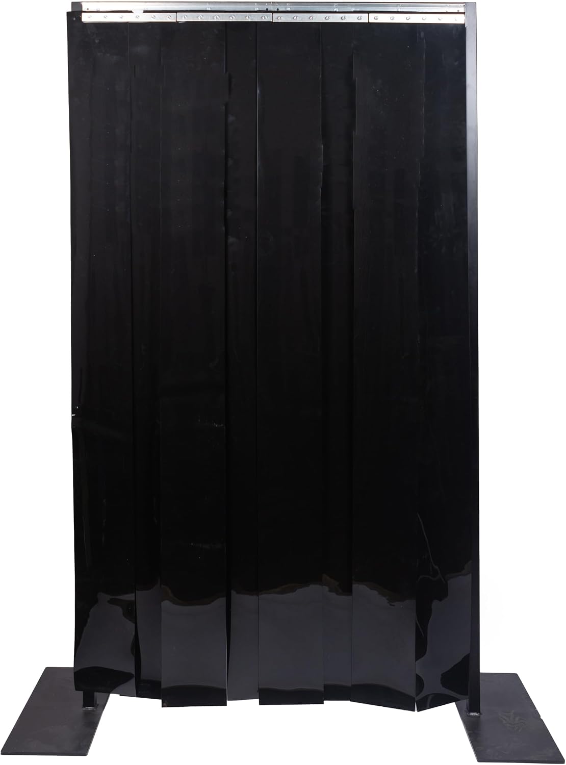 Black PVC Strip Door Curtain Kit – 42 in. (3 ft 6 in) Width x 84 in. (7 ft) H – Heavy-Duty Opaque 8' x .08' Smooth PVC Strips – Privacy & Light-Blocking Strip Door Kit – Universal Hanger – Made in USA