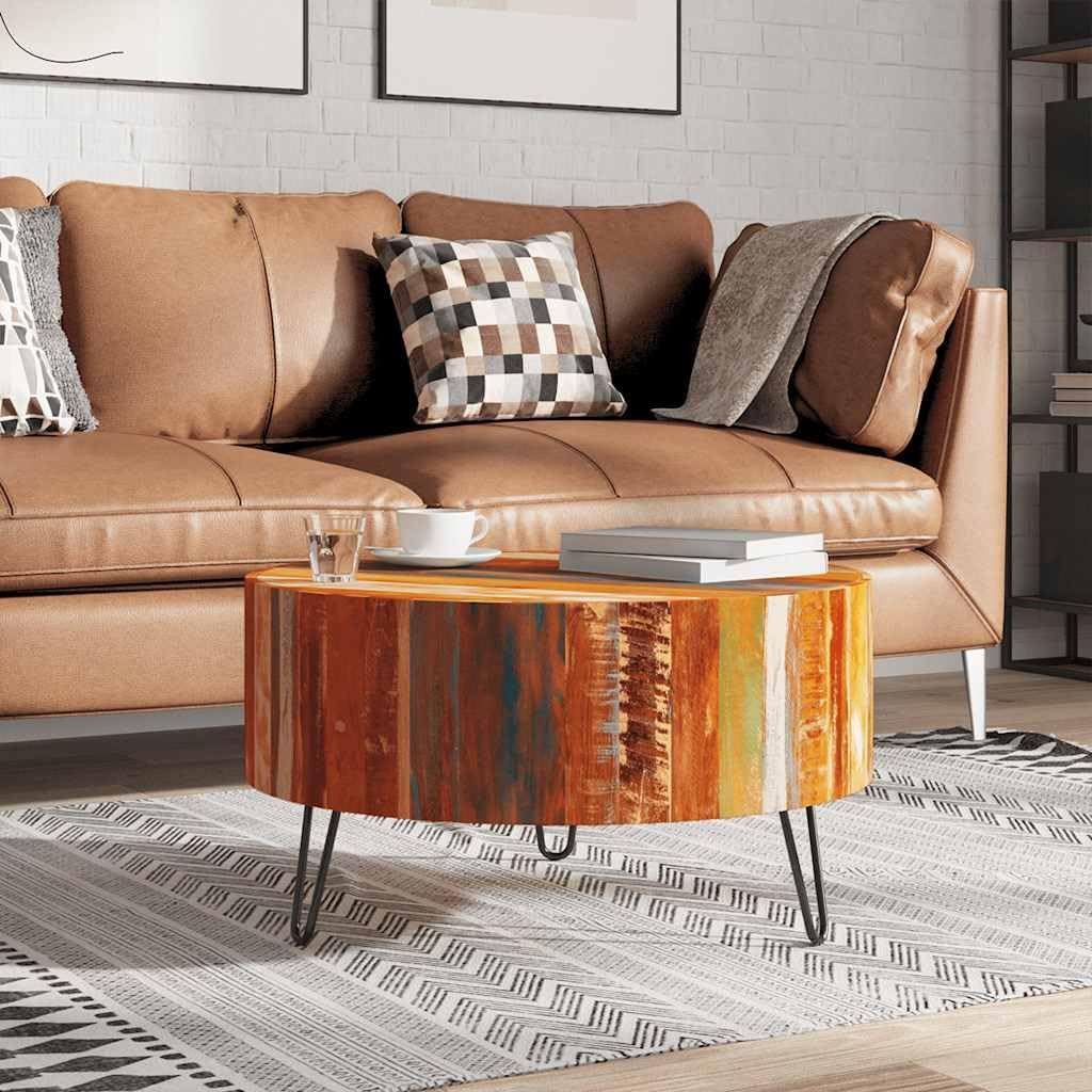 vidaXL Coffee Table Multicolor Reclaimed Solid Wood, Iron 27.6 in Diameter