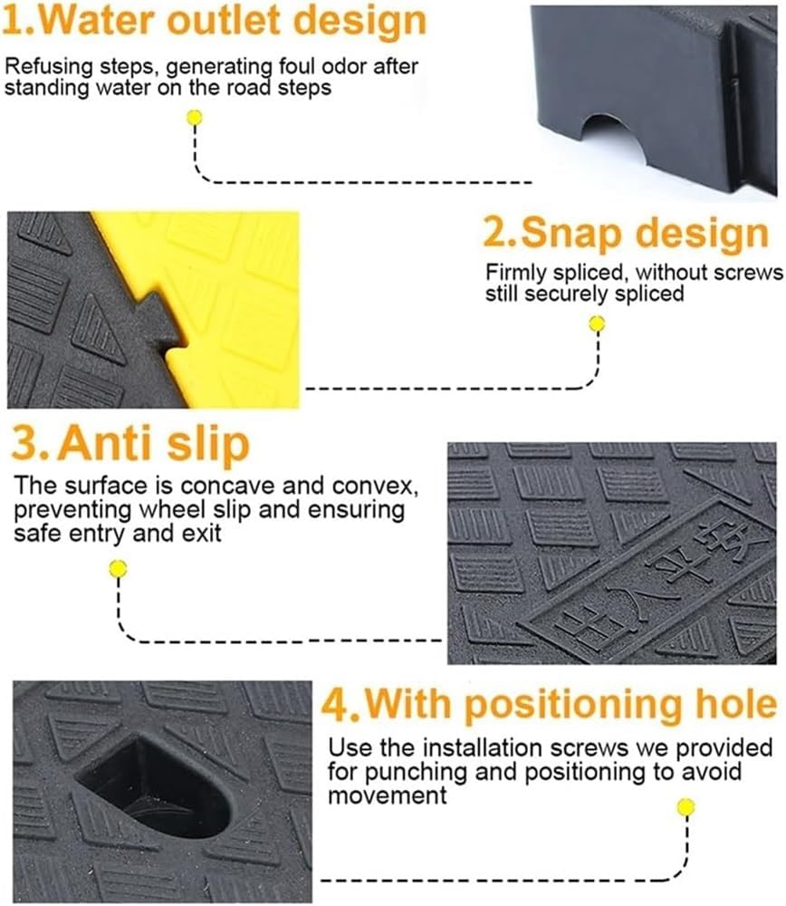 Zanotva 2 Pack Rubber Curb Ramp，2' 3' 4' 5' Rise Threshold Ramp for Wheelchair Driveway Scooters Stairs(Green,19x10.6x3.9in)