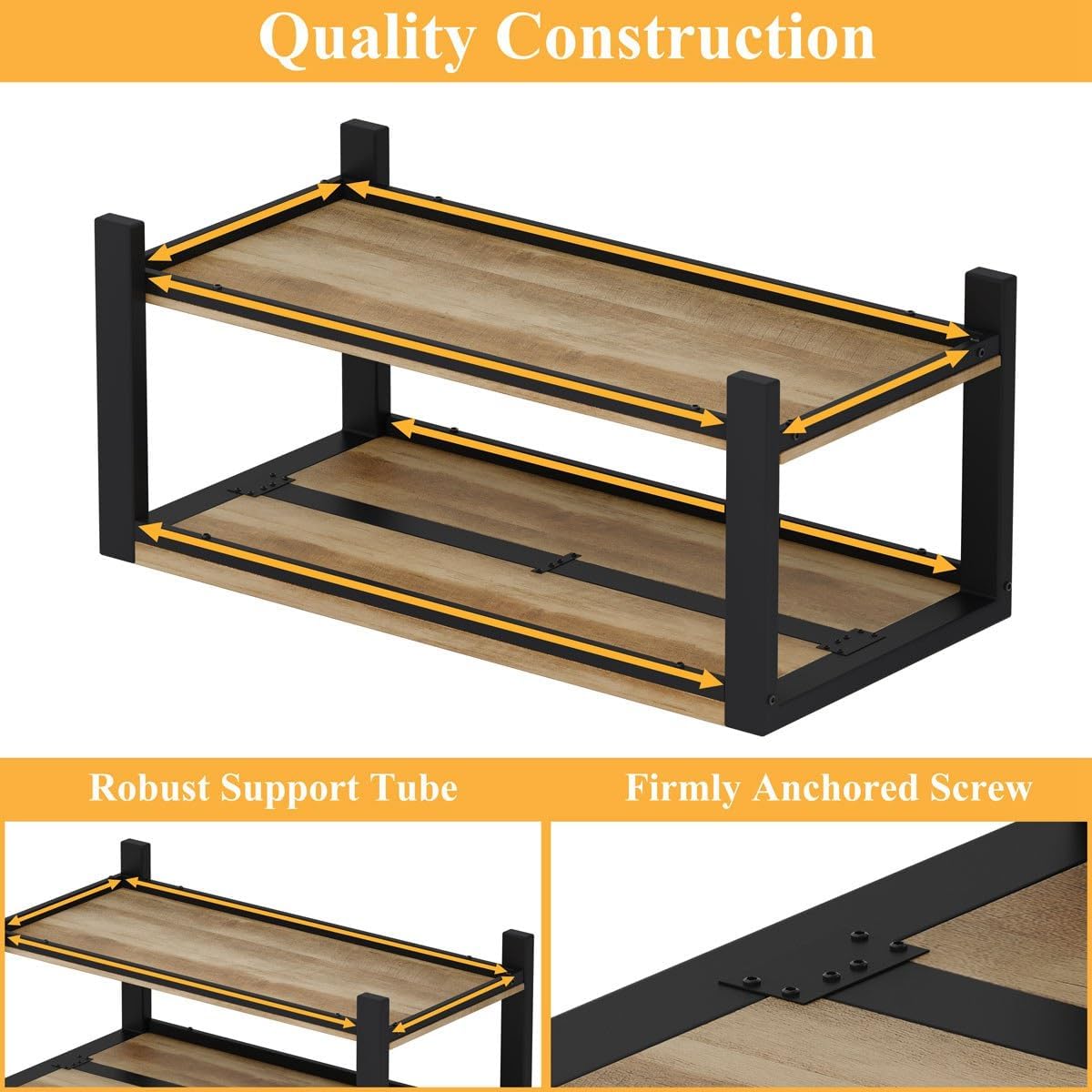 BON AUGURE 43 Inch Coffee Table, Wood and Metal Coffee Tables for Living Room, Rectangle Living Room Table, Small Farmhouse Center Tables for Home Office (Vintage Oak)