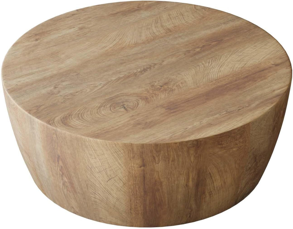 Rustic Drum Coffee Table for Living Room Round Center Table Modern Drum-Shape Wooden Cocktail Table for Home Office - Fully Assembled