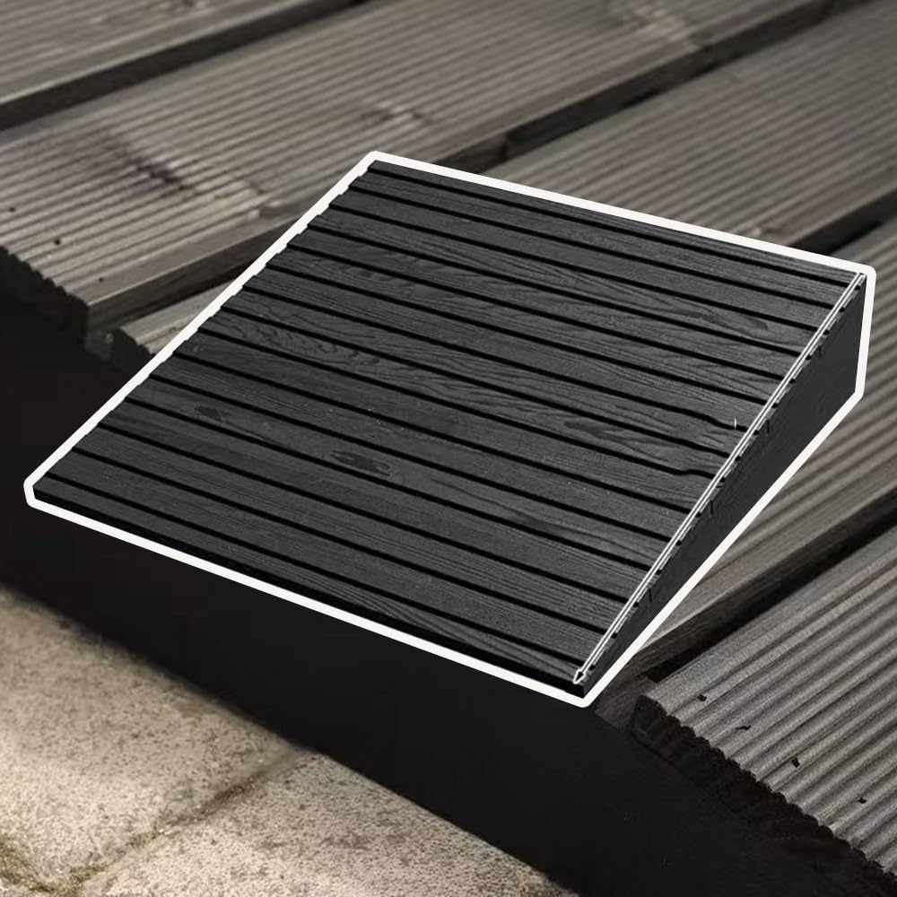 4' Rise Steps Ramp Wooden Slope Ramp For Driveway/Garage Door/Stair/Shed，Motorcycles Access Ramp，Threshold Ramp For Doorways，With Non-Slip Grooves(Grille black,19.6x19.6x3.9in)