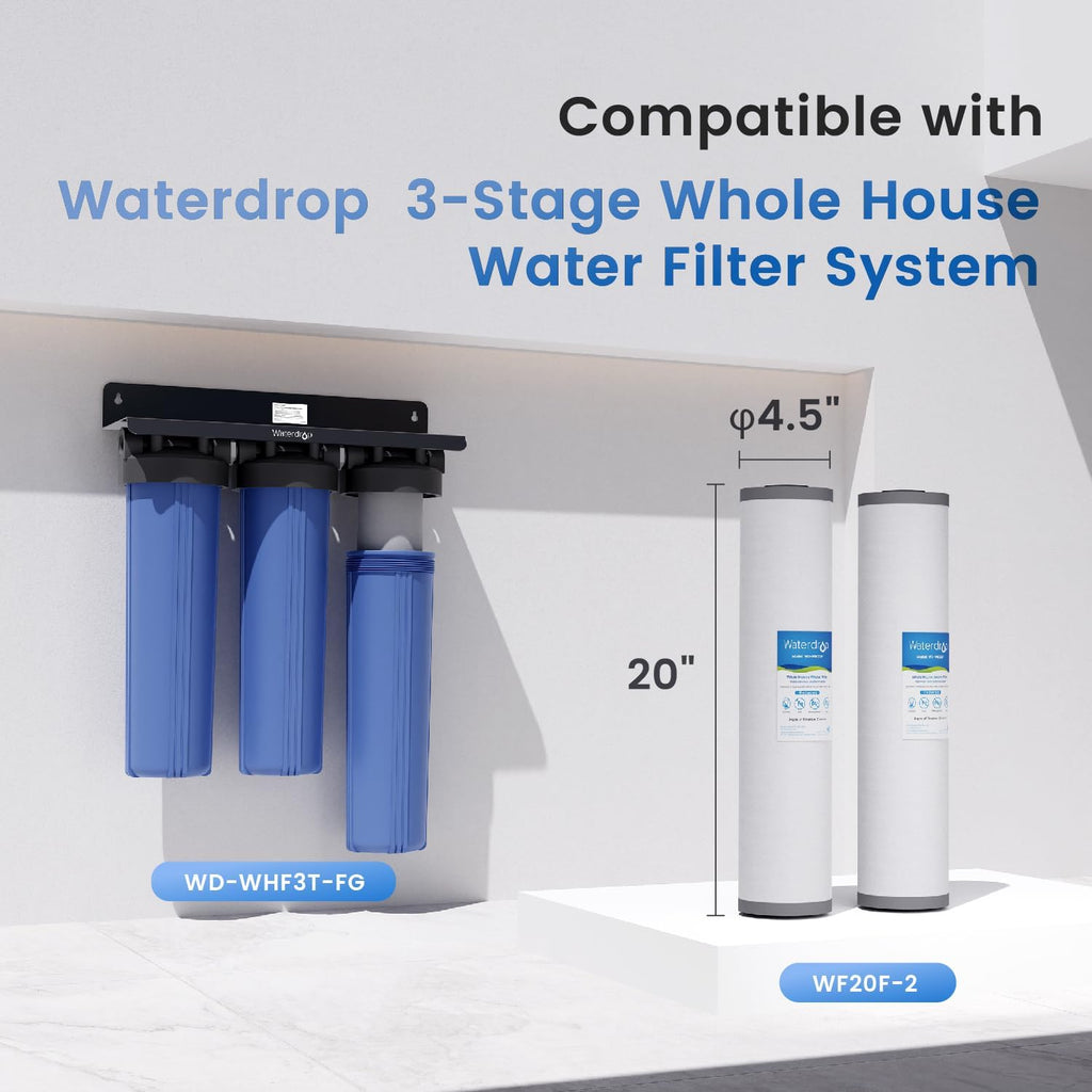 Waterdrop WH20F Whole House Water Filter, Compatible with WHF3T-FG, 2 Pack, iSpring WGB32BM, Express Water WH300SICS, HQUA WF3-01, Any 20' x 4.5' System, Reduces Iron, Manganese