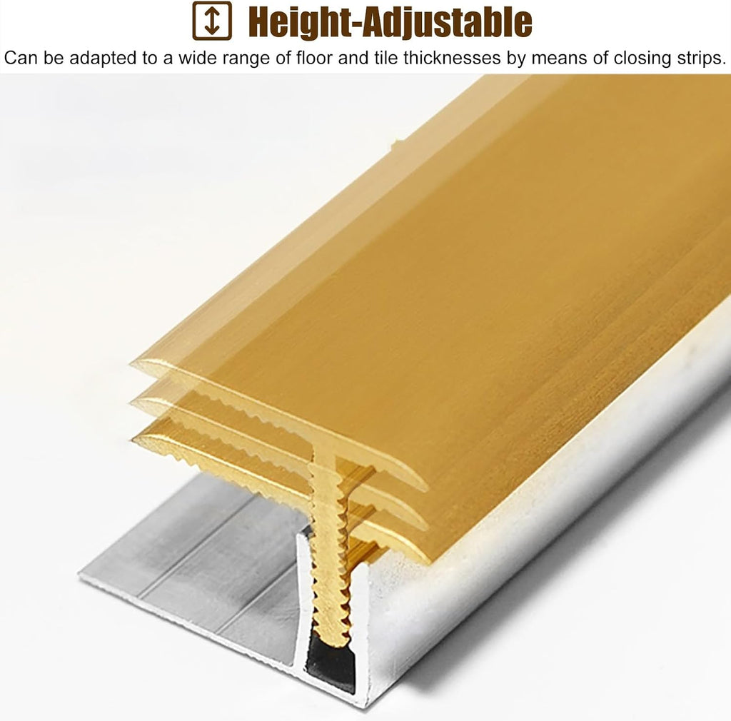 Brass Transition Strip for Wood to Tile - T-Molding Flooring Edge Trim with Track Base, Vinyl Floor Threshold Cover for Gap Joining (Fits 12mm-15mm - 1/2' to 5/8')