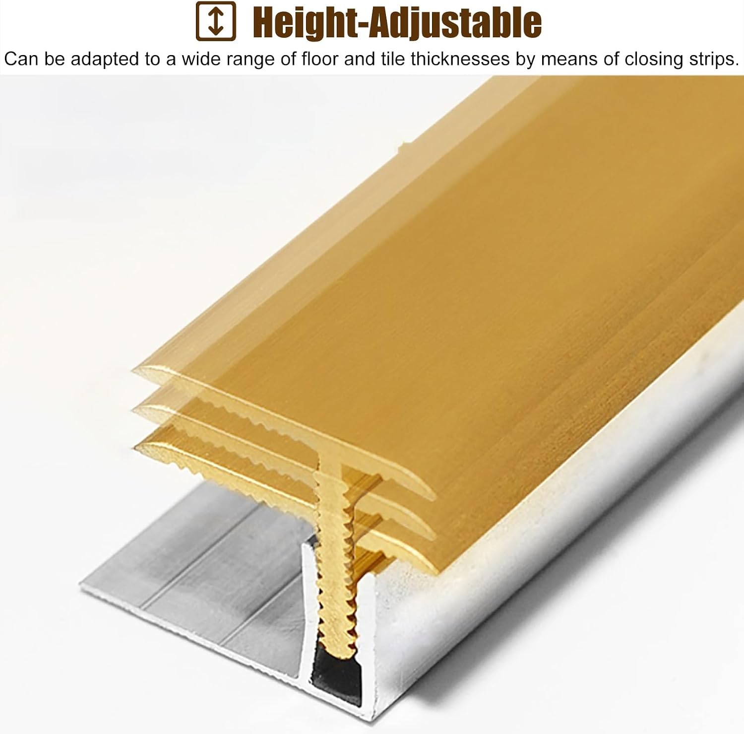 Brass Transition Strip for Wood to Tile - T-Molding Flooring Edge Trim with Track Base, Vinyl Floor Threshold Cover for Gap Joining (Fits 12mm-15mm - 1/2' to 5/8')