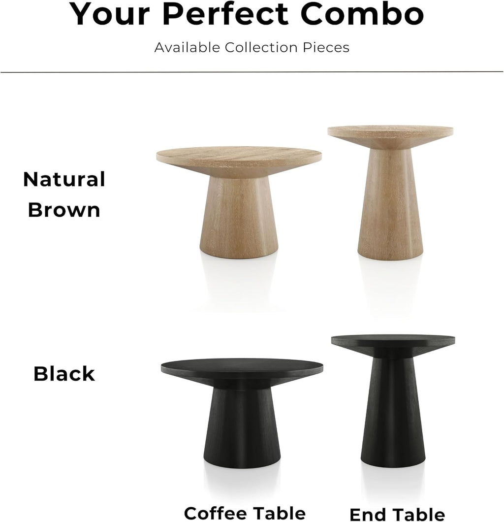 Furniture of America Crambel Modern Solid Wood 20-inch Round End Table with Cone-Shaped Pedestal Base, Living Room Furniture for Small Space, Home Office, Black