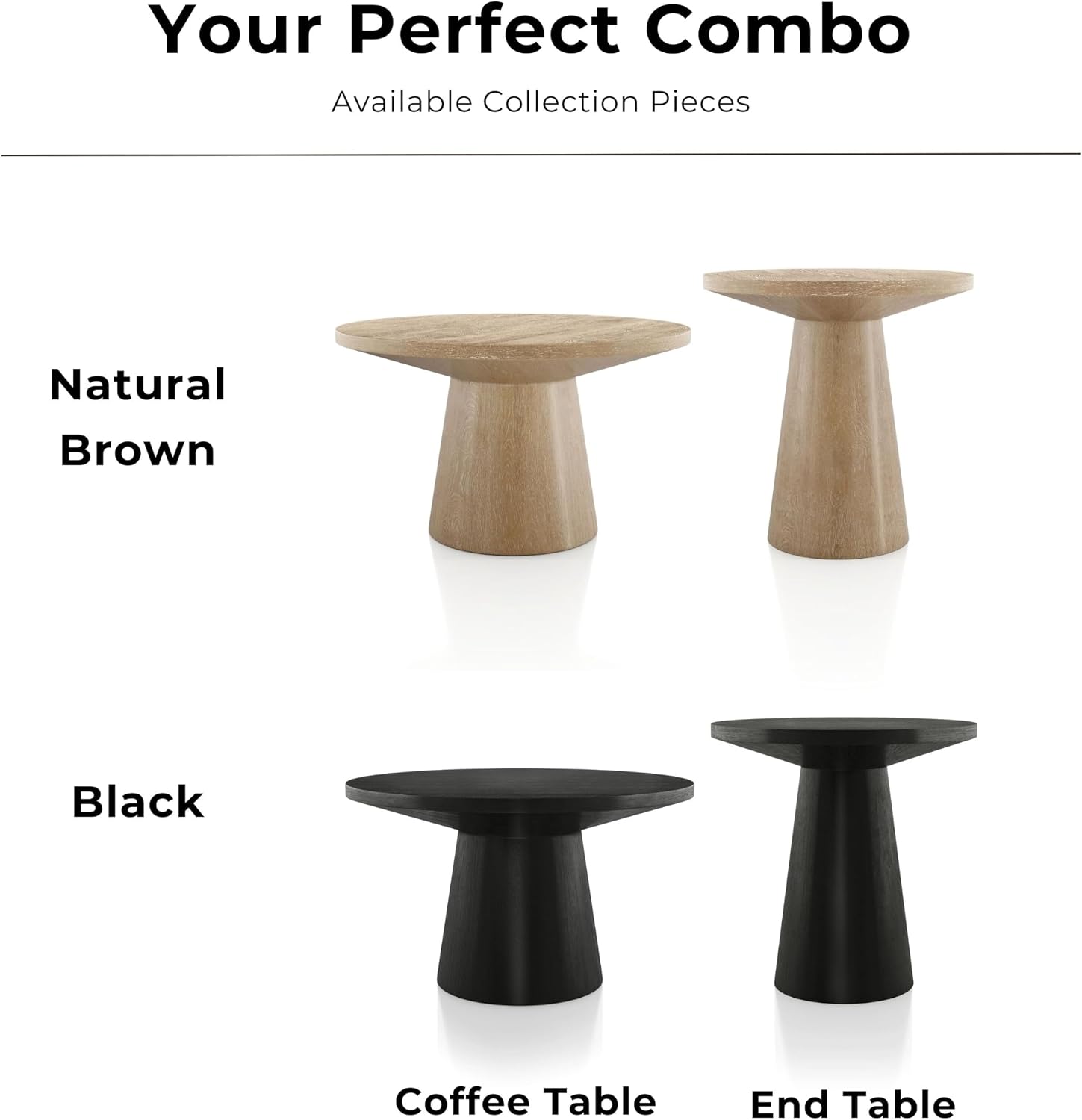Furniture of America Crambel Modern Solid Wood 20-inch Round End Table with Cone-Shaped Pedestal Base, Living Room Furniture for Small Space, Home Office, Black