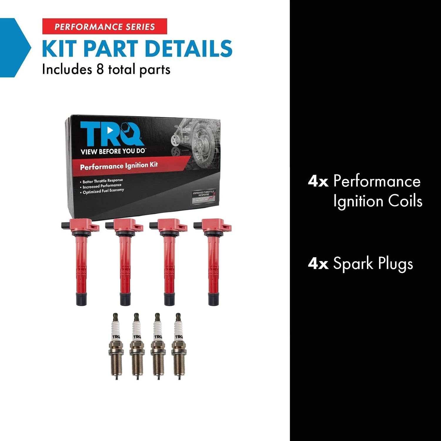 TRQ Ignition Coil and Spark Plug Kit 8 Piece Iridium Spark Plugs Compatible with 2002-2006 Acura RSX 2003-2007 Honda Accord 2002-2011 Civic 2002-2009 CR-V 2003-2011 Element