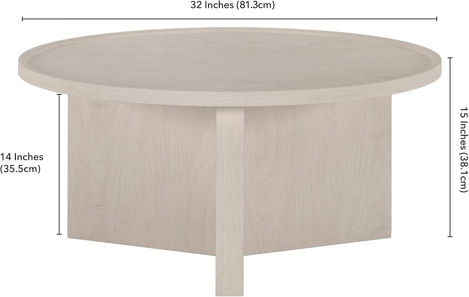 Henn&Hart 32' Round Wood Pedestal Low-Profile Coffee Table for Living Room, Family Room, Office or Apartment, Beech White
