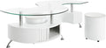 Coaster Home Furnishings - Buckley - Wood and Glass - 3-Piece Coffee Table and Stools Set - Curved Serpentine Shape, Faux Leather Upholstered Stools - Living Room - 51-Inch - White High Gloss - 703400
