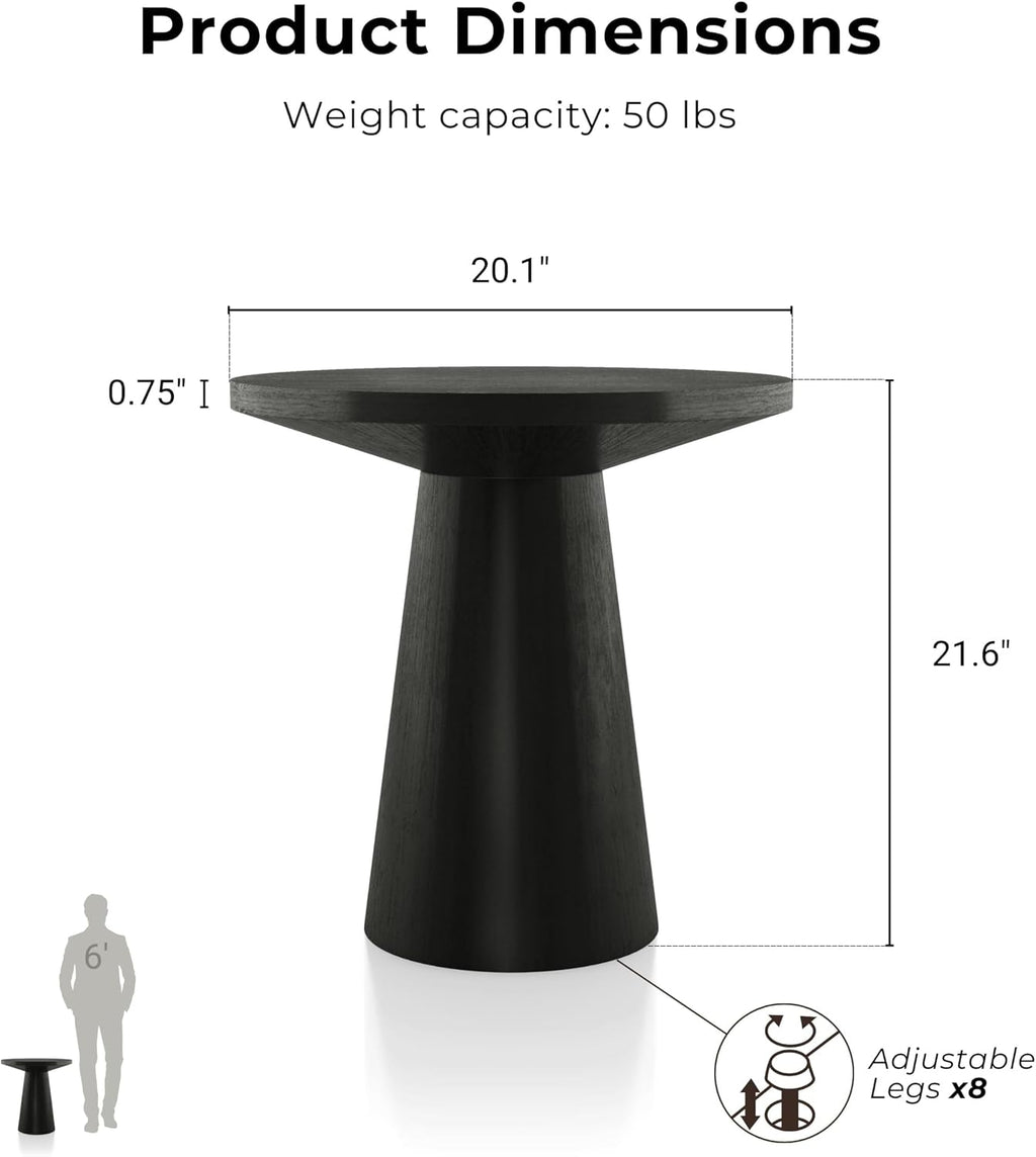 Furniture of America Crambel Modern Solid Wood 20-inch Round End Table with Cone-Shaped Pedestal Base, Living Room Furniture for Small Space, Home Office, Black